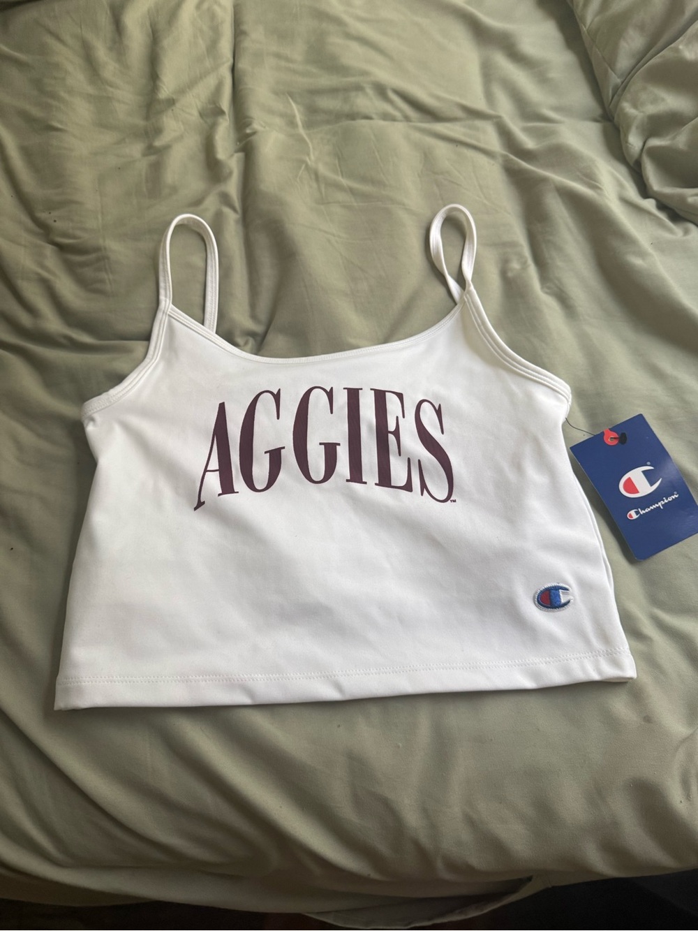 Champion White 'Aggies' Cropped Camisole NWT Size Medium Built in Bra